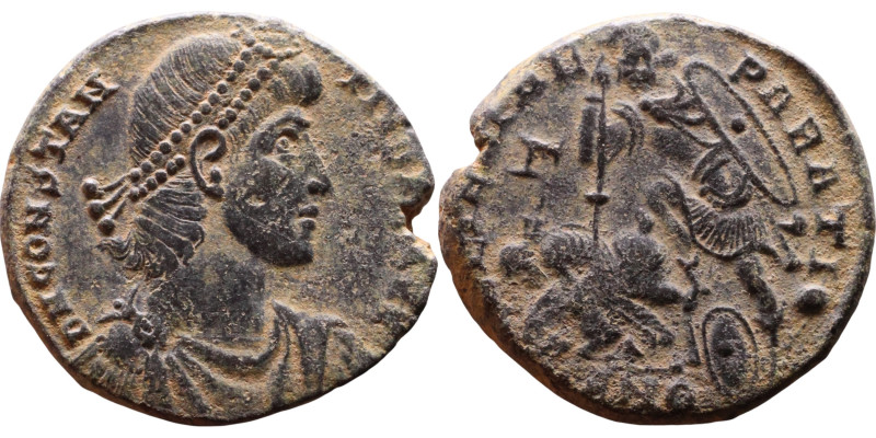 Constantius II (337-361) follis. Obv.: D N CONSTAN-TIVS P F AVG; bust of Constan...