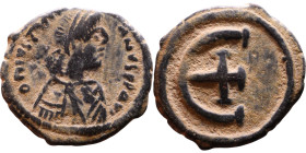 Justinian I (527-565) Pentanummium. Obverse: :D N IVSTINIANVS P P AVG, diademed, draped, and cuirassed bust right Reverse: Cross Monogram
