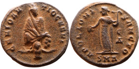 Maximinus II Daia (310-313 AD). Antioch mint. AE Follis. Obv.: GENIO ANTIOCHENI, Tyche seated facing on rock pile; river-god Orontes below. Rev.: APOL...