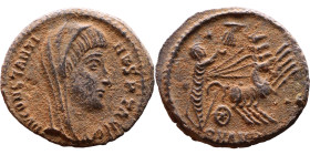Divus Constantine the Great (307-337 AD). Follis. Obv.: DIV CONSTANTINO AVG, veiled head right. Rev.: emperor, veiled, to right in quadriga, the hand ...