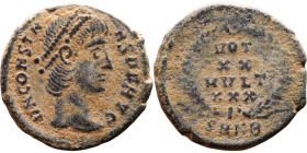 Constas (337-350). AE follis. Obv.: DN CONSTANS PF AVG, pearl diademed bust right. Rev.: VOT XX MVLT XXX in wreath