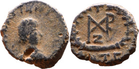 Marcian, 450-457. Nummus. D N MARCIANVS P F AV Diademed, draped and cuirassed bust right. Rev. Monogram in wreath.