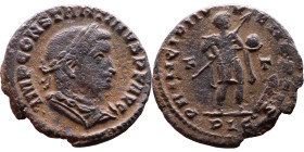 Constantinus I (306-337) follis. Obv: Cuirassed bust of emperor Rev: PRINCIPI IVVENTVTIS, Constantine standing facing, head right, in military dress,