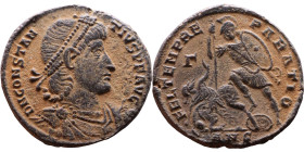 Constantius II (337-361) follis. Obv.: D N CONSTAN-TIVS P F AVG; bust of Constantius II, pearl-diademed, draped, cuirassed, right. Rev.: FEL TEMP REPA...