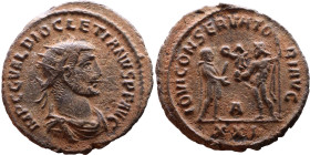 Diocletian (284-305 AD). Antoninianus. Obv.: IMP C C VAL DIOCLETIANVS AVG Bust of Diocletian, radiate, draped, right. Rev.: IOVI CONSERVATORI AVG; Vic...