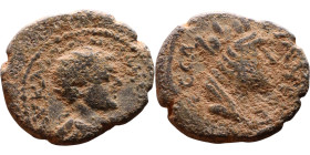Elagabalus (218-222) Edessa Bronze coin. Obv: Bust of emperor Rev: Bust of Tyche
