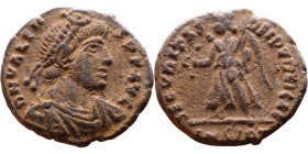 Valens (364-378) Follis . Obverse: DN VALENS PF AVG Pearl-diademed, draped, cuirassed bust right Reverse: SALVS REIPVBLICAE Victory walking left