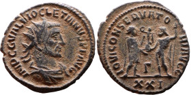 Diocletian (284-305 AD). Antoninianus. Obv.: IMP C C VAL DIOCLETIANVS AVG Bust of Diocletian, radiate, draped, right. Rev.: IOVI CONSERVATORI AVG; Vic...