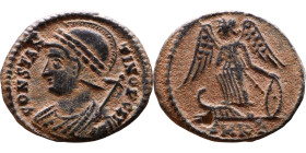Constantinus I (306-337) Commemoratives Follis. Obverse: CONSTANTINOPOLIS, laureate, helmeted bust of Constantinopolis left, wearing imperial mantle, ...