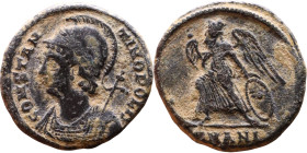 Constantinus I (306-337) Commemoratives Follis. Obverse: CONSTANTINOPOLIS, laureate, helmeted bust of Constantinopolis left, wearing imperial mantle, ...
