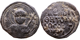 Tancred (Regent: 1101-1103, 1104-1112). Follis. Antioch. Obverse: Nimbate facing bust of St. Peter, holding cruciform sceptre Reverse: + / KE BOI / ΘH...