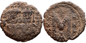 Leo V (813-820) Follis. Obv: Bust of Leo and Constantine. Rev: Large M beteween  XXX / NNN