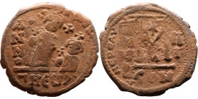 Heraclius and Hercalius Constantine (610-641) Follis. Obverse: Heraclius on left, Heraclius Constaninte on right, . Reverse: ANNO, Large M, cross abov...