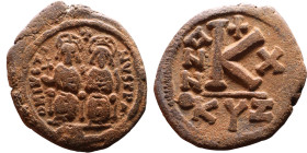 Justin II and Sophia (565-578) Hallf Follis Obverse: DN IVSTINVS PP AVG Justin and Sophia on thrones Reverse: Large K, Mintmark