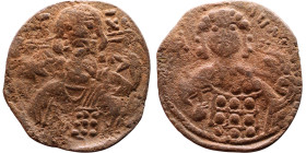 Michael VII Ducas (1071-1078), follis. Obverse: Bust of Christ facing, bearded and with cross behind head, wearing tunic and himation, raising his rig...