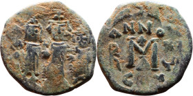 Heraclius, Martina and Heraclius Constantine (610-641) Follis Obverse: From left, Martina, Heraclius, heraclius Constantine Reverse: Large M, ANNO,