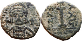 Justinian I (527-565) Decanummium. Obverse: DN IVSTINIANVS PP AVG, Armoured facing bust holding globus Reverse: Large I between ANNO and regnal year