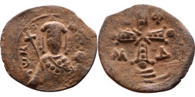 Alexios I Komnenos, Tetarteron (post reform). Thessalonica. Obverse: C | Φ ΑΛ | Δ, Jewelled cross, globus at each extremity, a cross at center. Revers...
