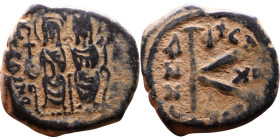 Justin II and Sophia (565-578) Hallf Follis Obverse: DN IVSTINVS PP AVG Justin and Sophia on thrones Reverse: Large K, Mintmark