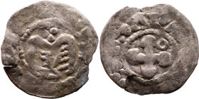 Italy: Valence, Late XIII century. Denari. Obverse: Anthropomorphic bird and inscription in rim: VRBS VALENTIAI Reverse: Cross with rounded arms and i...