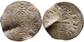 Principality of Antioch. Bohemond III (1163-1201) Denier. Antioch. Obverse: BOAИVHDVS, helmeted and mailed head left; crescent before, star behind Rev...