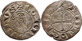 Principality of Antioch. Bohemond III (1163-1201) Denier. Antioch. Obverse: BOAИVHDVS, helmeted and mailed head left; crescent before, star behind Rev...