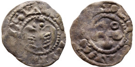 Italy: Valence, Late XIII century. Denari. Obverse: Anthropomorphic bird and inscription in rim: VRBS VALENTIAI Reverse: Cross with rounded arms and i...
