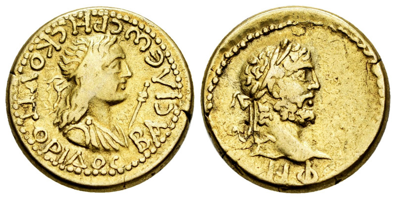 Rheskuporis II, with Caracalla. Kings of the Bosporos. Stater. Dated Bosporan Er...