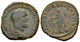 Pupienus. Sestertius. 238 AD. Rome. (Ric-14). (C-15). (Bmcre-12). Anv.: IMP CAES M CLOD PVPIENVS AVG. Laureate, draped and cuirassed bust to right. Re...