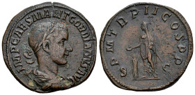 Gordian III. Sestertius. 239 AD. Rome. (Ric-271). (C-211). (Banti-62). Anv.: IMP CAES M ANT GORDIANVS AVG, laureate, draped and cuirassed bust right. ...
