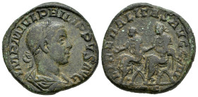 Philip II. Sestertius. 246-249 AD. Rome. (Ric-IV 267a). Anv.: IMP M IVL PHILIPPVS AVG, laureate, draped and cuirassed bust to right. Rev.: LIBERALITAS...