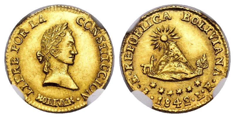 Bolivia. 1/2 escudo. 1842. Potosi. LR. (Km-104). (Fried-30). Au. Slabbed by NGC ...