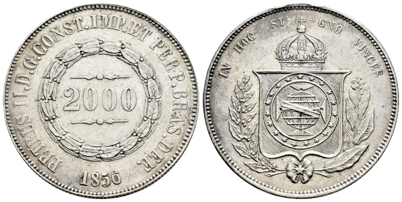 Brazil. D. Pedro II. 2.000 reis. 1856. (Km-466). Ag. 25,44 g. Almost XF/XF. Est....