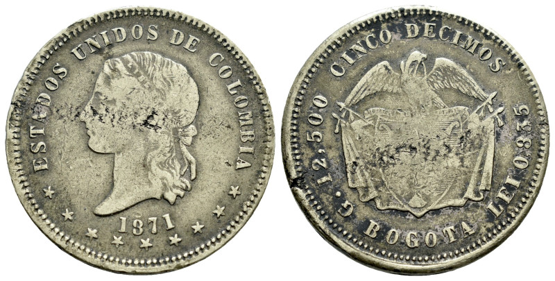 Colombia. 5 decimos. 1871. Bogotá. (Km-153.6). (Restrepo-293-4). Ag. 11,70 g. Al...
