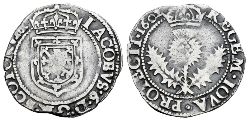 Scotland. James VI. Thistle merk. 1602. Edinburgh. (Km-14). Ag. 1,64 g. Scarce. ...