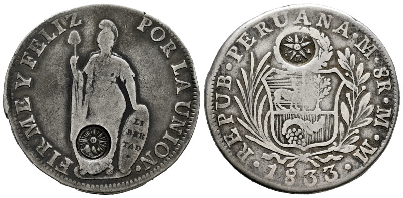 Guatemala. 8 reales. ND (1841). (Km-118.1). Ag. 26,22 g. Type IV countermark on ...
