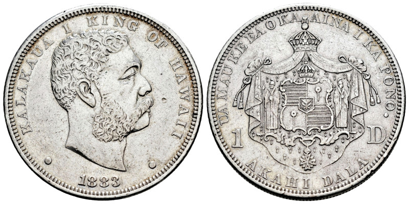 Hawaii. Kalakaua I. 1 dollar (Akahi Dala). 1883. (Km-7). Ag. 26,76 g. Cleaned. S...