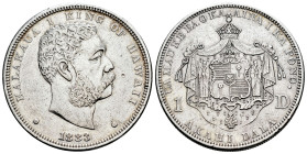Hawaii. Kalakaua I. 1 dollar (Akahi Dala). 1883. (Km-7). Ag. 26,76 g. Cleaned. Scarce. Almost XF. Est...450,00. 

Spanish description: Hawaii. Kalak...
