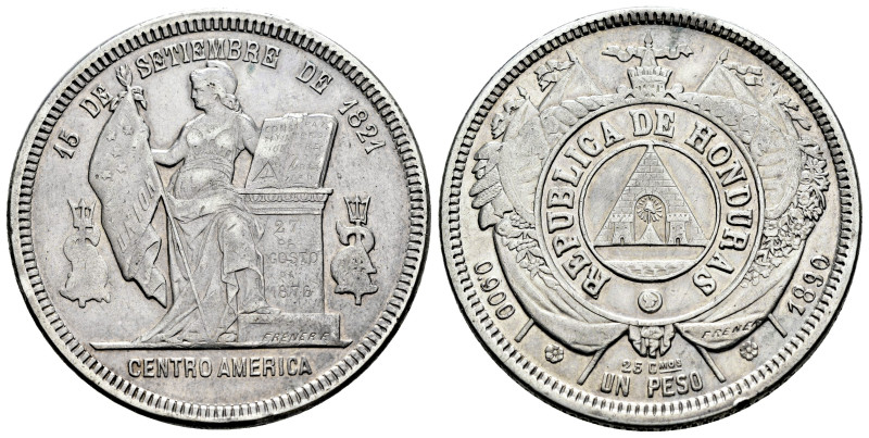 Honduras. 1 peso. 1890. (Km-52). Ag. 24,90 g. Scarce. Choice VF. Est...200,00. ...