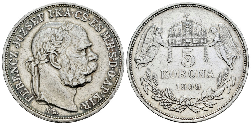 Hungary. Franz Joseph I (1848-1916). 5 korona. 1909. (Km-488). Ag. 24,01 g. Clea...