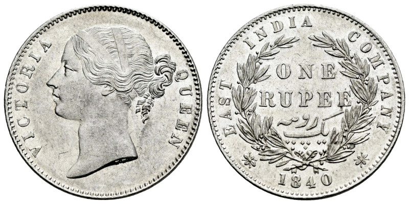 British India. Victoria. 1 rupee. 1840. Calcutta. (Km-458.2). Ag. 11,66 g. WW ra...