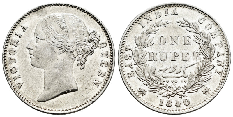 British India. Victoria. 1 rupee. 1840. Bombay. (Km-458.3). Ag. 11,68 g. WW rais...