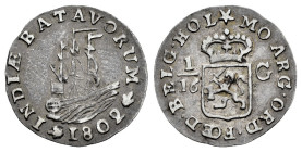 Dutch India. 1/16 gulden. 1802. (Scholt-497). (Km-78). Ag. 0,62 g. Variety without inner circle. Choice VF. Est...150,00. 

Spanish description: Ind...