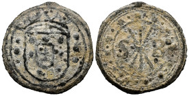 Portuguese India. D. Sebastiao I (1557-1578). Bastardo. Malacca. (Gomes-unlisted). Pb. 11,06 g. Gomes does not published with the crowned shield. Very...