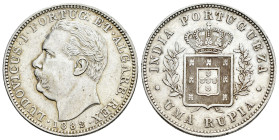 Portuguese India. D. Luís I (1861-1889). 1 rupee. 1882. (Km-312). (Gomes-14.04). Ag. 11,66 g. Choice VF. Est...40,00. 

Spanish description: India P...