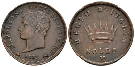 Italy. Napoleon Bonaparte. 1 soldo. 1812. Milano. M. (Km-C#3.2). (Mont-302 bis). Ae. 10,52 g. Nicks on edge. Choice VF. Est...60,00. 

Spanish descr...