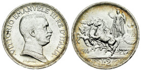 Italy. Vittorio Emanuele III. 2 lire. 1914. Rome. R. (Km-55). (Pagani-737). (Mont-154). Ag. 1000,00 g. Original luster. Mint state. Est...50,00. 

S...