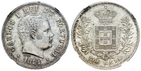 Portugal. D. Carlos I (1889-1908). 500 reis. 1891. Lisbon. (Km-535). (Gomes-11.01). Ag. Original luster. Attractive. Slabbed by NGC as MS 63. Est...10...