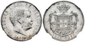 Portugal. D. Carlos I (1889-1908). 1000 Reis. 1899. (Km-540). Ag. Slabbed by NGC as AU 58. Est...70,00. 

Spanish description: Portugal. D. Carlos I...