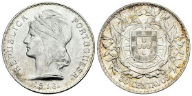 Portugal. 50 centavos. 1916. (Km-561). (Gomes-18). Ag. 12,43 g. Original luster. Almost MS. Est...30,00. 

Spanish description: Portugal. 50 centavo...